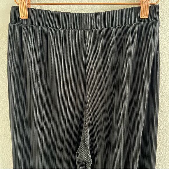 Zara Black Straight Flare Semi Sheer Black Vertical Accordion Crinkle Pants S - Picture 7 of 9